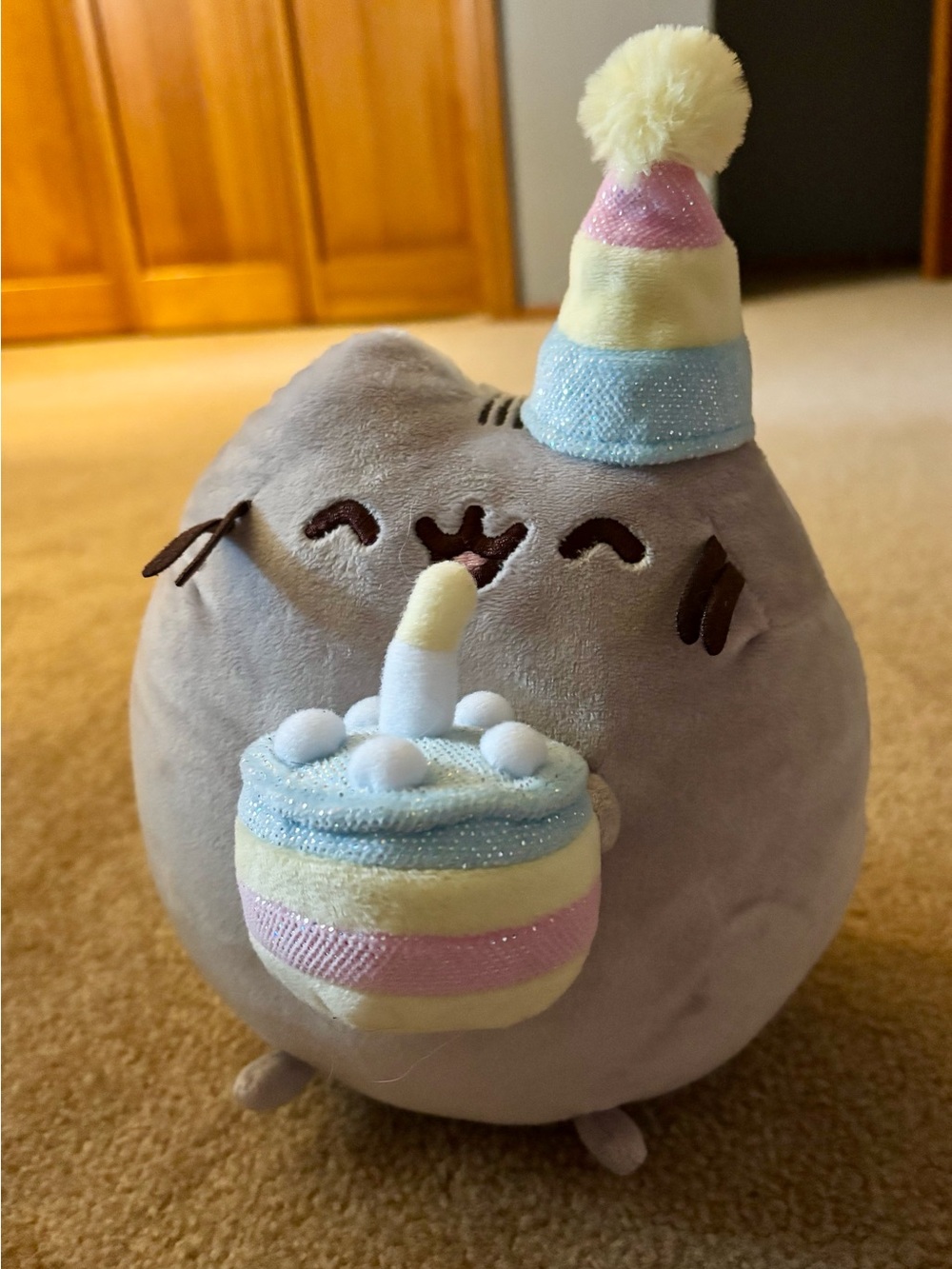 Pusheen Plush with Pastel Party Hat and Cake
